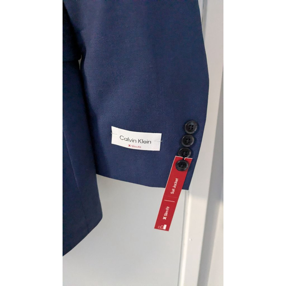 Calvin Klein Slim Fit Navy Suit Jacket 38L 100% Wool Two Button Blazer - Picture 12 of 13